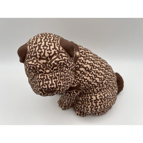 Carved Ceramic Bulldog Puppy Figurine with Brown Dog Biscuit Pattern 7” Signed - Picture 2 of 13